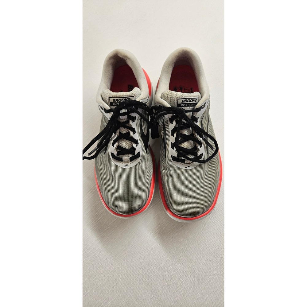 Brooks PureFlow 7 Womens Running Shoes Grey Pink Striped Sneakers Low Top